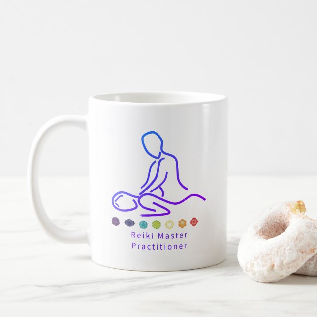 Reiki Master Practitioner Kontur White Kaffeetasse (Mit Donut)