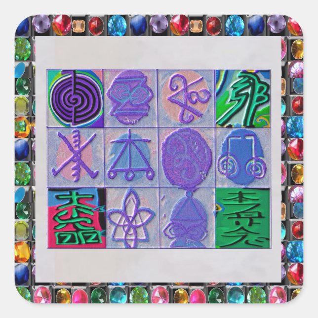 Reiki n Karuna Healing Sign 12 V24 Quadratischer Aufkleber (Vorderseite)