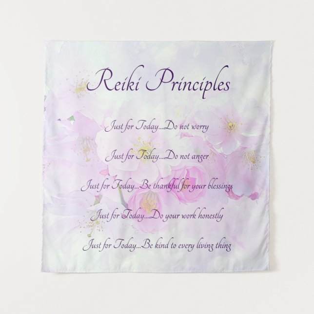 Reiki Principles Pink Blossom Design Wandteppich (Vorderseite)