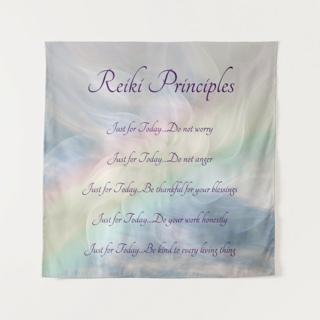 Reiki Principles Rainbow Mandala Design Wandteppich (Vorderseite)