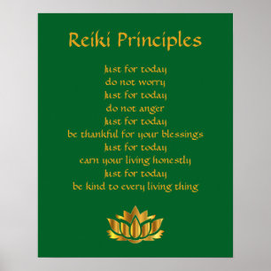 Reiki Prinzip-Grün und Gold Lotus Poster