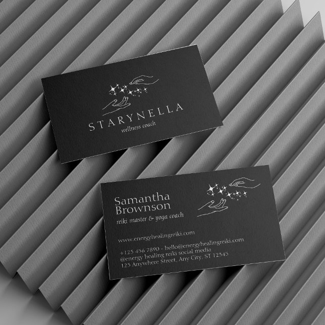 Reiki Therapie Visitenkarte (Black Energy Healing Hands Reiki Therapy Business Card)