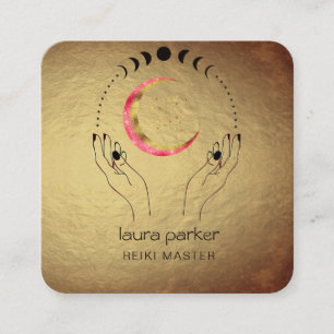 Reiki Yoga Healing Hands Crescent Moon Phases Quadratische Visitenkarte