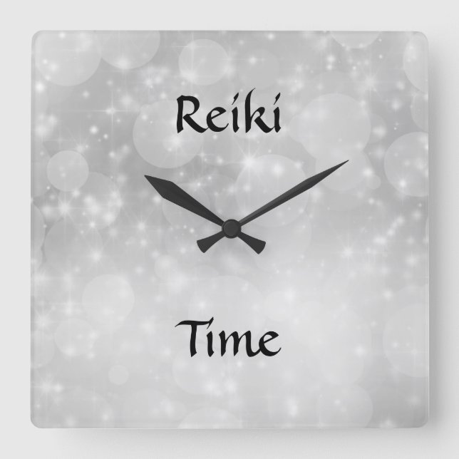Reiki Zeit-Silber-Schein Quadratische Wanduhr (Vorderseite)