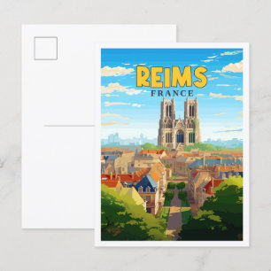 Reims France Vintage Reise Illustration Postkarte