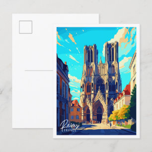 Reims France Vintage Reise Illustration Postkarte