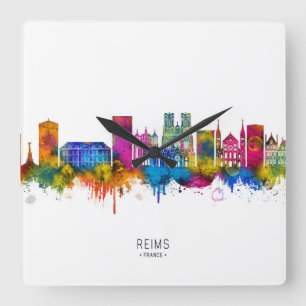 Reims Frankreich Skyline Quadratische Wanduhr