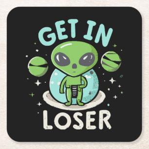 Rein mit Verlierer Alien UFO Lustig Rechteckiger Pappuntersetzer