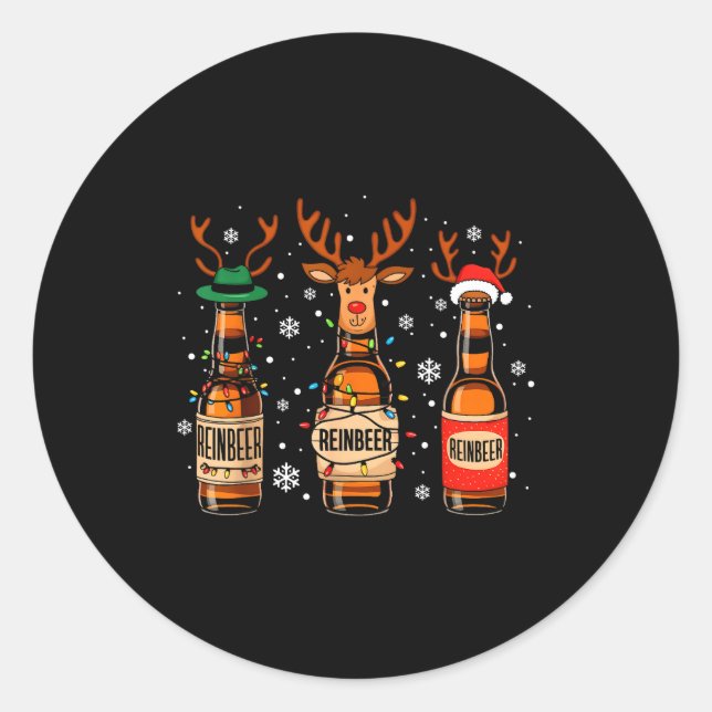 Reinbeers Funny Reindeer Beer Christmas Drinking X Runder Aufkleber (Vorderseite)