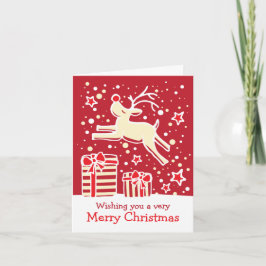 Reindeer à la louange sur les cadeaux carte rouge