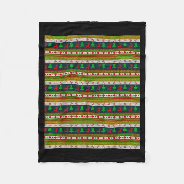 Reindeer And Christmas Tree Knit Pattern  Fleecedecke (Vorderseite)