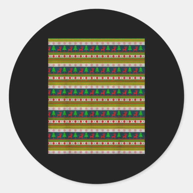 Reindeer And Christmas Tree Knit Pattern  Runder Aufkleber (Vorderseite)