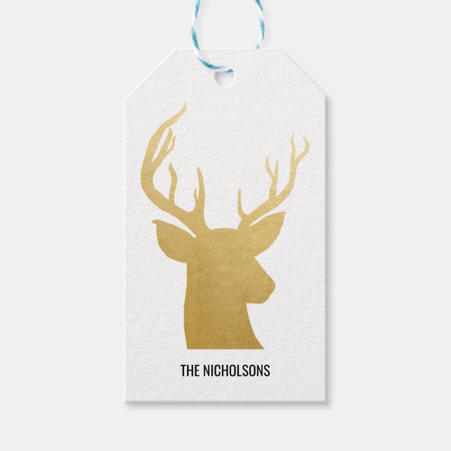 Reindeer | Antler | Imitate Gold Foil | Urlaub Geschenkanhänger (Vorderseite)