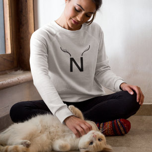 Reindeer Antlers Modern Initial Christmas Monogram Sweatshirt