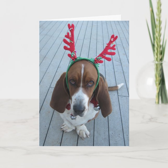 Reindeer Basset Weihnachtskarte Feiertagskarte (Vorderseite)