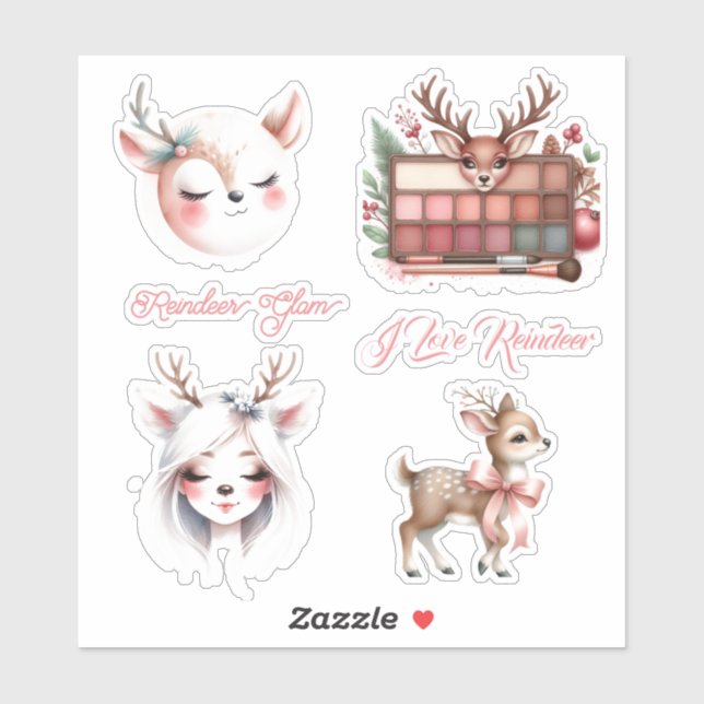 Reindeer Beauty Glam Weihnachten Aufkleber (Blatt)