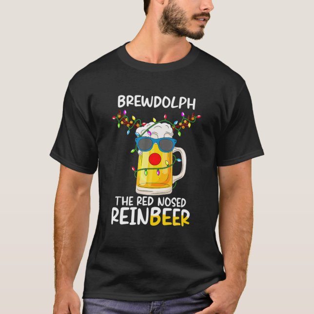 Reindeer Beer Rudolph Brewdolph Funny Christmas Pa T-Shirt (Vorderseite)