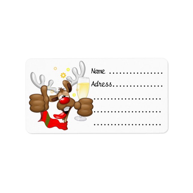 Reindeer Betrunken Funny Christmas Character Adressaufkleber (Vorne)