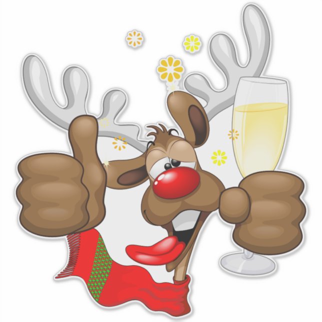 Reindeer Betrunken Funny Christmas Character Aufkleber (Vorderseite)