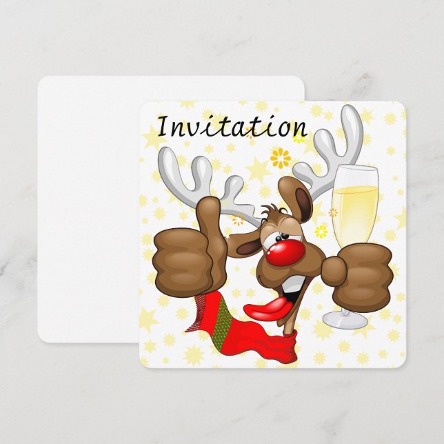 Reindeer Betrunken Funny Christmas Character Einladung (Vorne/Hinten)