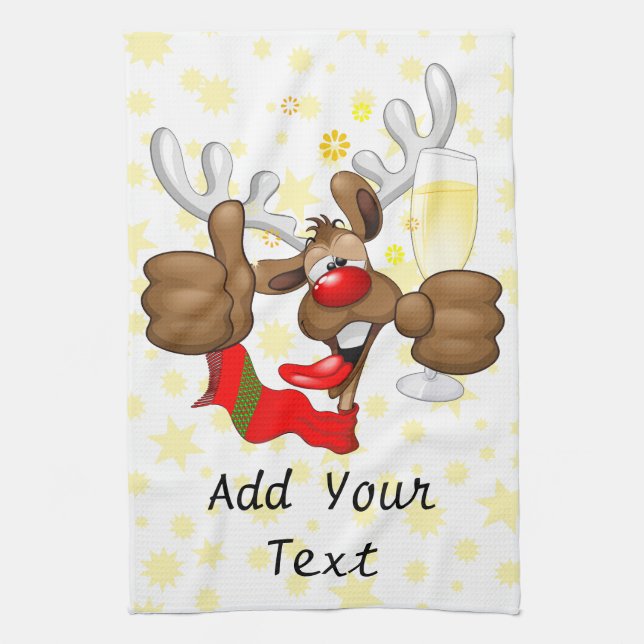Reindeer Betrunken Funny Christmas Character Geschirrtuch (Vertikal)