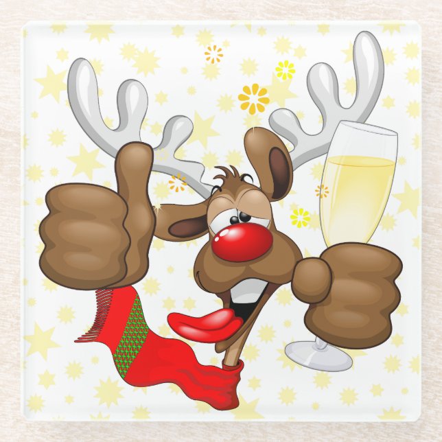Reindeer Betrunken Funny Christmas Character Glasuntersetzer (Vorderseite)