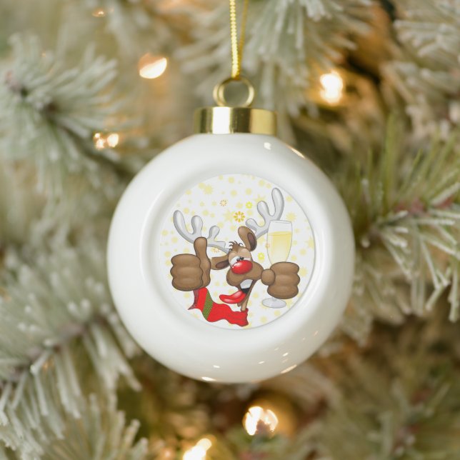 Reindeer Betrunken Funny Christmas Character Keramik Kugel-Ornament (Baum)
