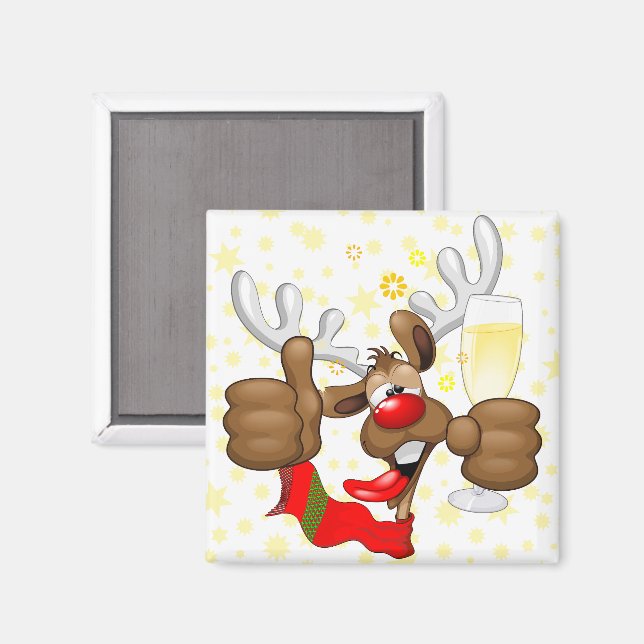 Reindeer Betrunken Funny Christmas Character Magnet (Vorderseite/Rückseite)