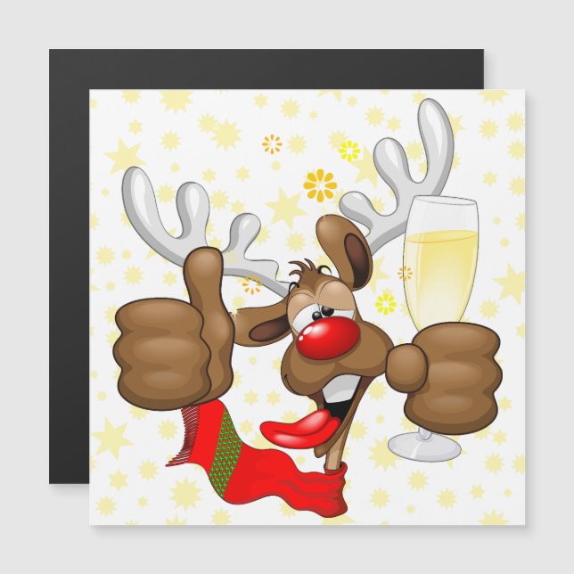 Reindeer Betrunken Funny Christmas Character Magnetkarte (Vorne/Hinten)