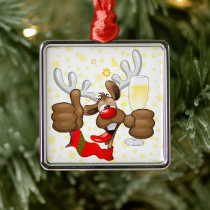 Reindeer Betrunken Funny Christmas Character Ornament Aus Metall