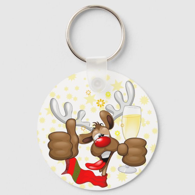 Reindeer Betrunken Funny Christmas Character Schlüsselanhänger (Vorderseite)