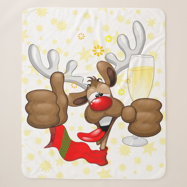Reindeer Betrunken Funny Christmas Character Sherpadecke (Vorderseite)