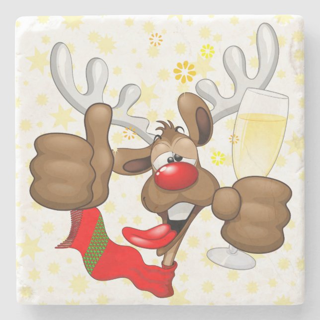 Reindeer Betrunken Funny Christmas Character Steinuntersetzer (Vorderseite)