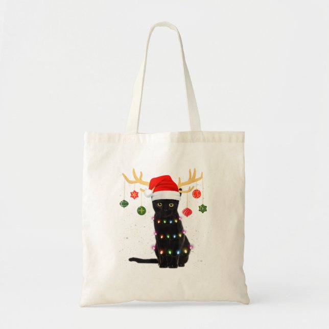 Reindeer Black Cat Weihnachtsmannmütze Christmas L Tragetasche (Vorne)