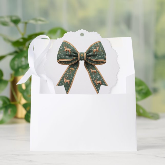 Reindeer Bow Weihnachtsfeier Ornament Karte (Umschlag)