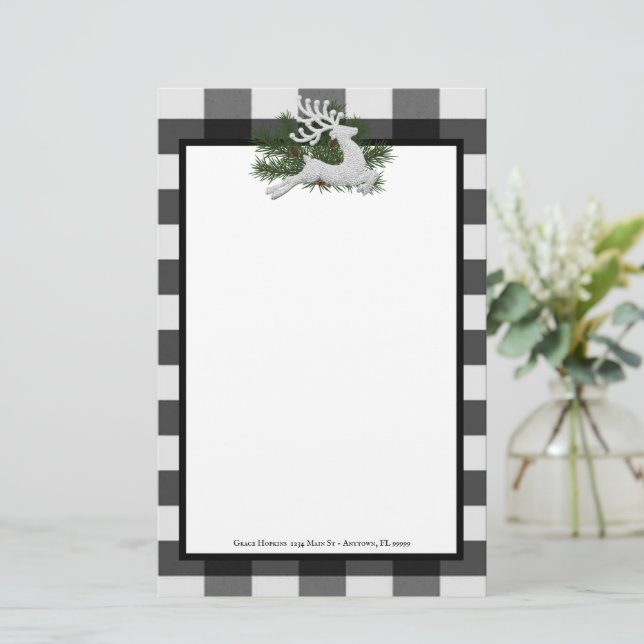 Reindeer Buffalo Kariert Personalisiert Stationery Briefpapier (Stehend Vorderseite)