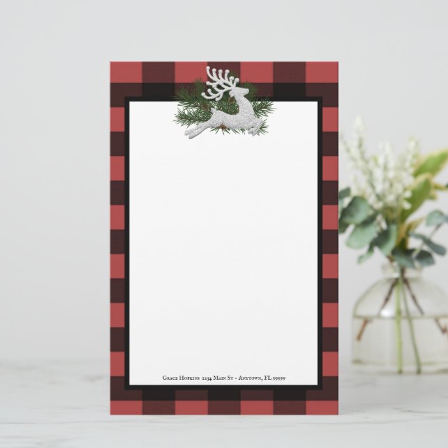 Reindeer Buffalo Kariert Personalisiert Stationery Briefpapier (Stehend Vorderseite)