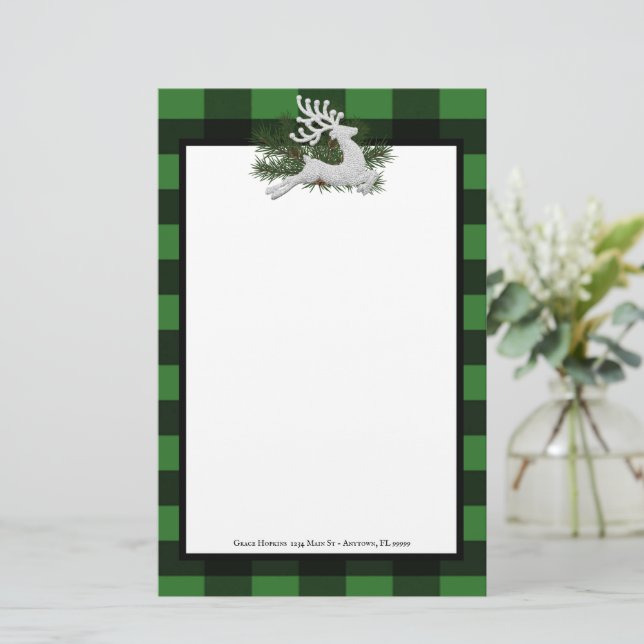 Reindeer Buffalo Kariert Personalisiert Stationery Briefpapier (Stehend Vorderseite)