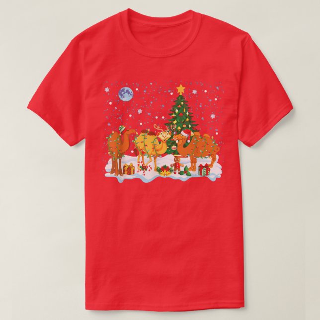 Reindeer Camel Funny Christmas Lights T-Shirt (Design vorne)