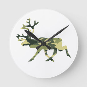 Reindeer / Caribou Woodland Camouflage / Camo Runde Wanduhr