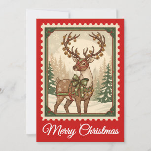 Reindeer   Carte de Noël Retro Postage