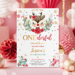 Reindeer Christmas 1st Birthday Red Winter Deer Einladung<br><div class="desc">Reindeer Christmas 1st Birthday Red Winter Deer Invitation</div>