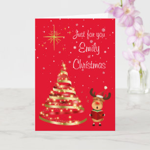 Reindeer Christmas Carol Singer Carte de voeux