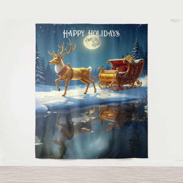 Reindeer Christmas Sleigh Holiday Backdrop Wandteppich (Vorderseite)