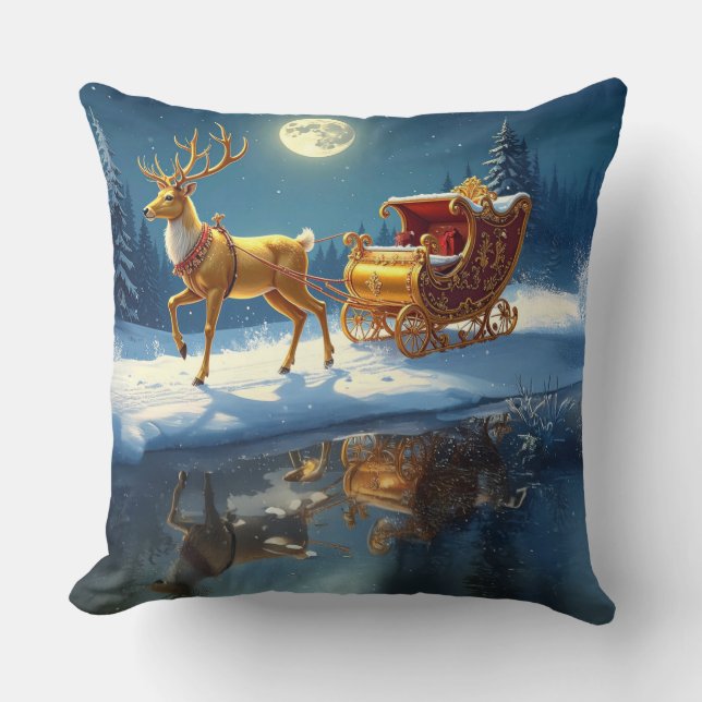 Reindeer Christmas Sleigh Holiday Kissen (Vorderseite)