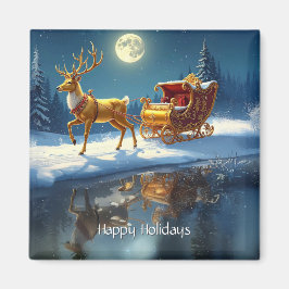 Reindeer Christmas Sleigh Holiday Magnet