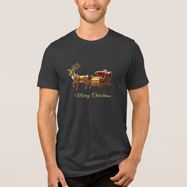 Reindeer Christmas Sleigh Holiday Men's T-Shirt Tri-Blend Shirt (Vorderseite)