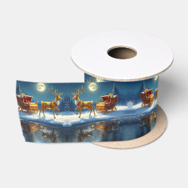 Reindeer Christmas Sleigh Holiday Satin Satinband