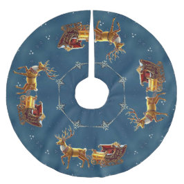 Reindeer Christmas Sleigh Tree Skirt Polyester Weihnachtsbaumdecke