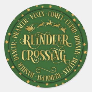 Reindeer Crossing Runder Aufkleber
